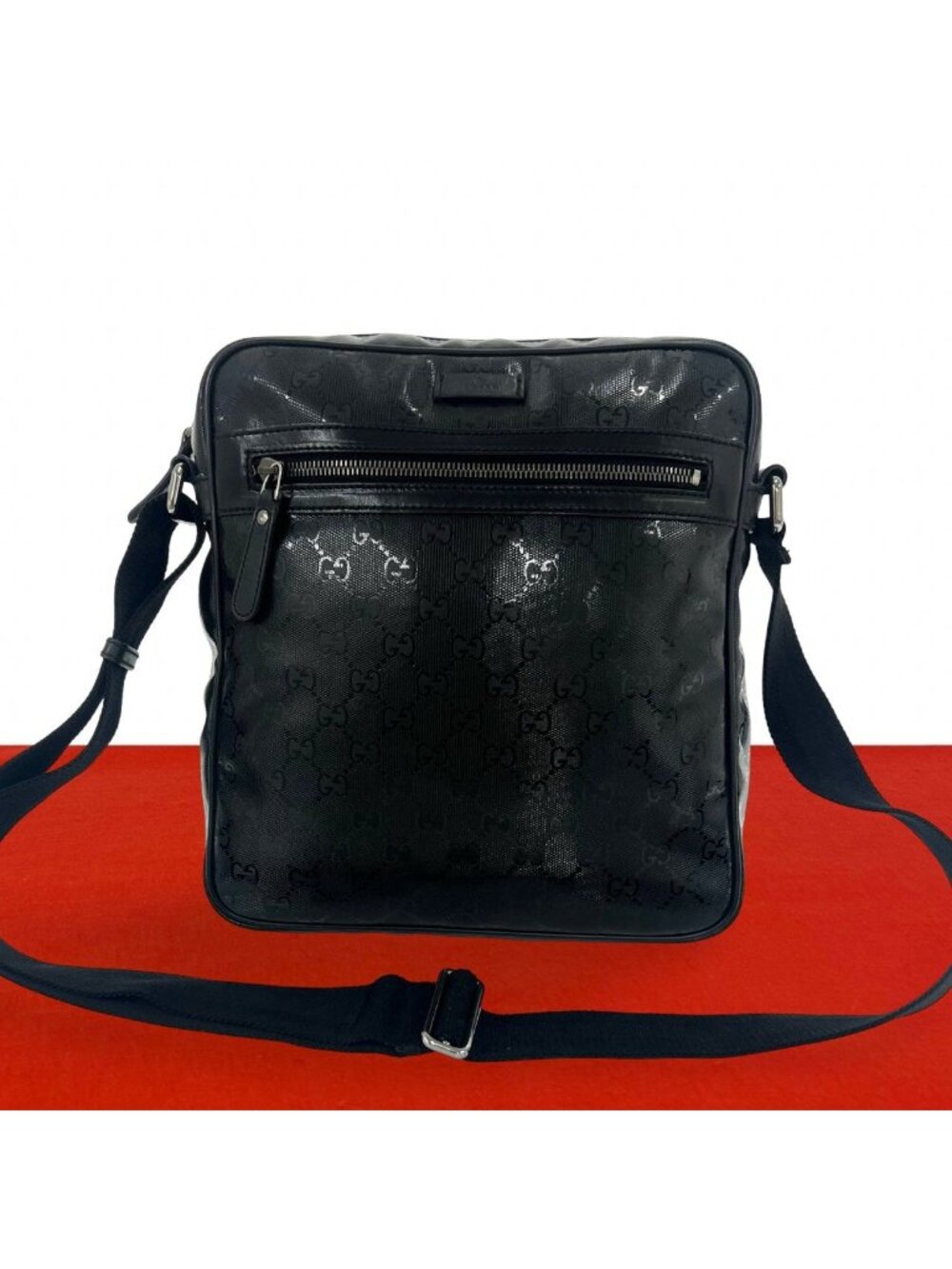 Gucci GG Supreme Logo Pattern Leather Shoulder Bag Pochette Black